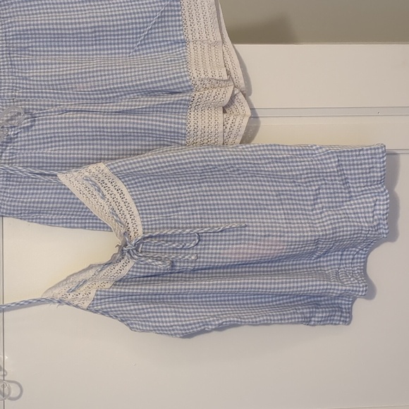 Blue Gingham Rayon Women's Vintage Style Sleepwear Set Shorts Cami Robe Small - Picture 3 of 8